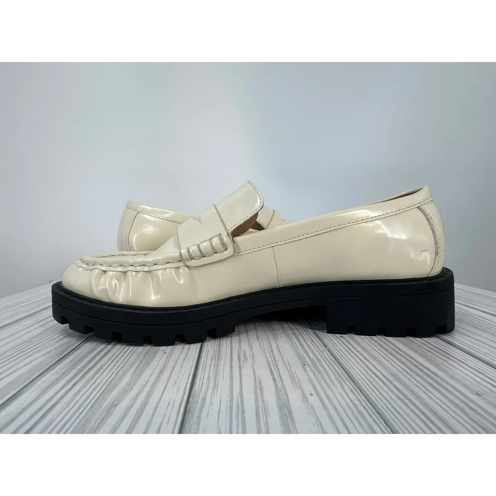 Loft Women's SIze 6.5 Cream Lug Penny Loafers Chunky Heel Flat Shoes Slip On‎